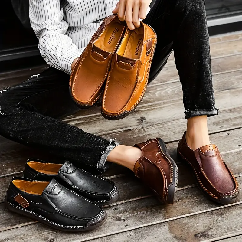 Plus Size Men's Orthopedic Retro Leather Loafers – Breathable, Wear-Resistant & Non-Slip for Walking & Driving