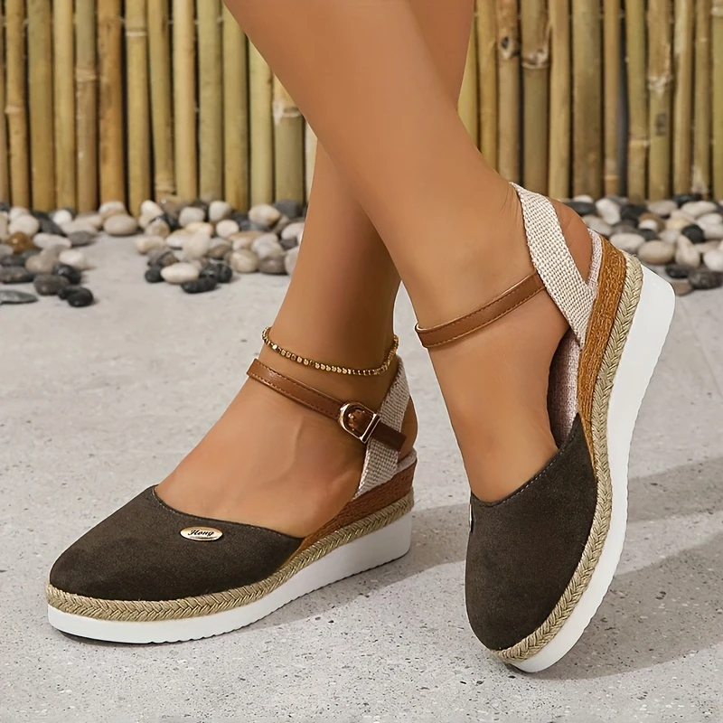 Orthopedic Colorblock Wedge Sandals for Women, Comfortable Ankle Strap Slingback Shoes