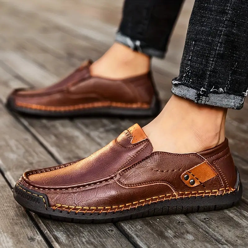 Plus Size Men's Orthopedic Retro Leather Loafers – Breathable, Wear-Resistant & Non-Slip for Walking & Driving