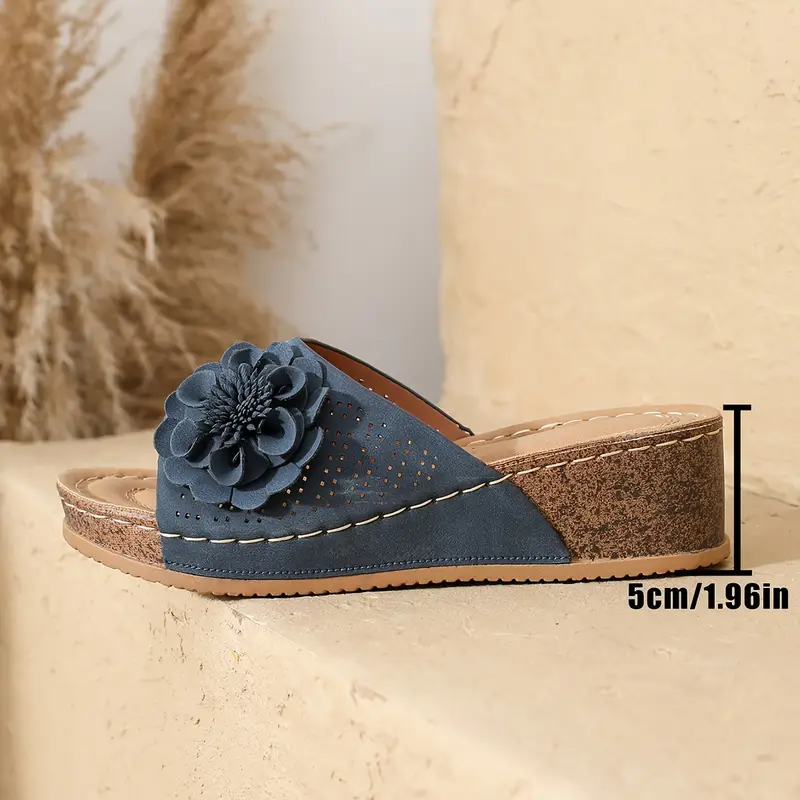 Women's Bohemian Wedge Sandals - 3D Floral Design Comfortable Walking Slippers, Summer Indoor and Outdoor Casual Fashion Sandals