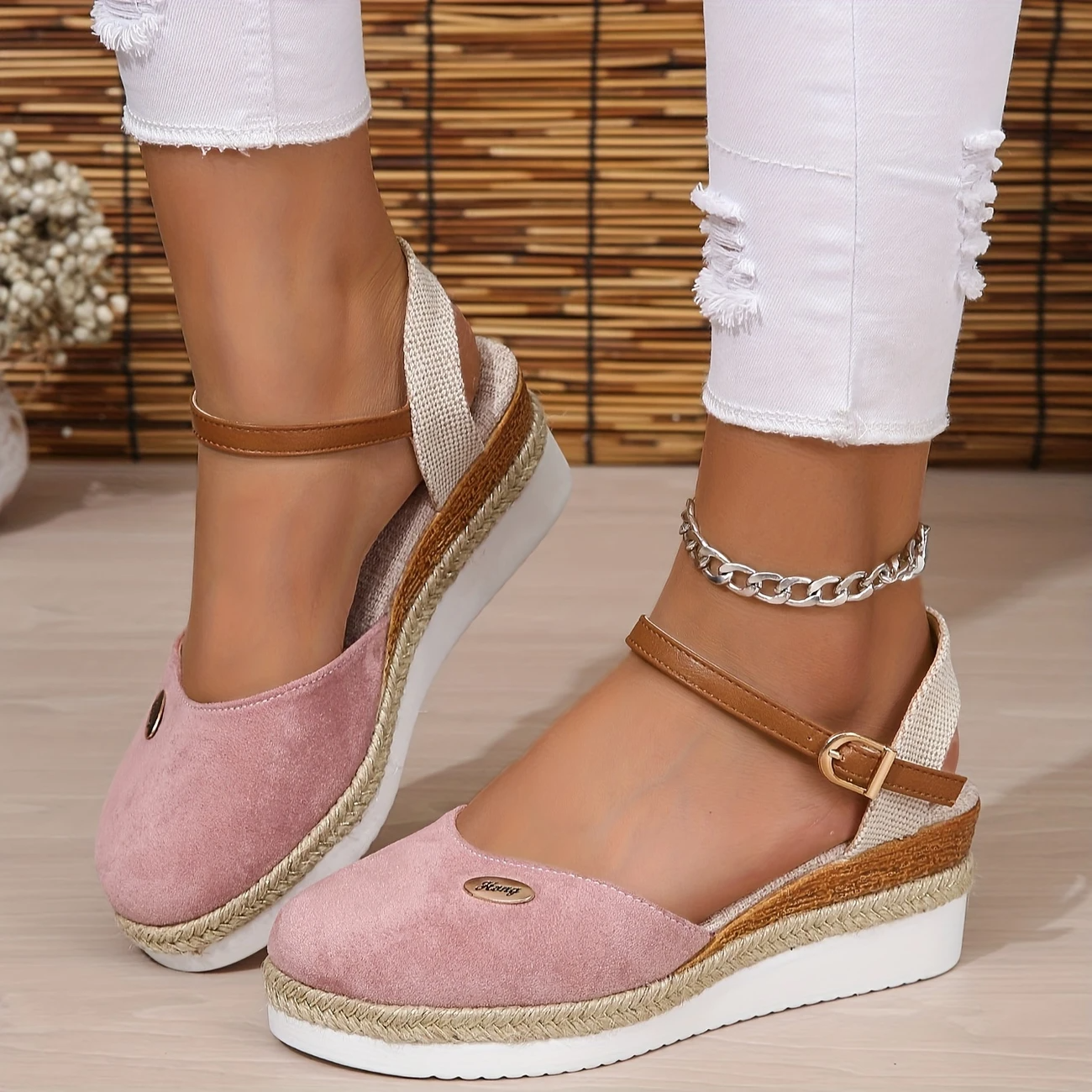 Orthopedic Colorblock Wedge Sandals for Women, Comfortable Ankle Strap Slingback Shoes