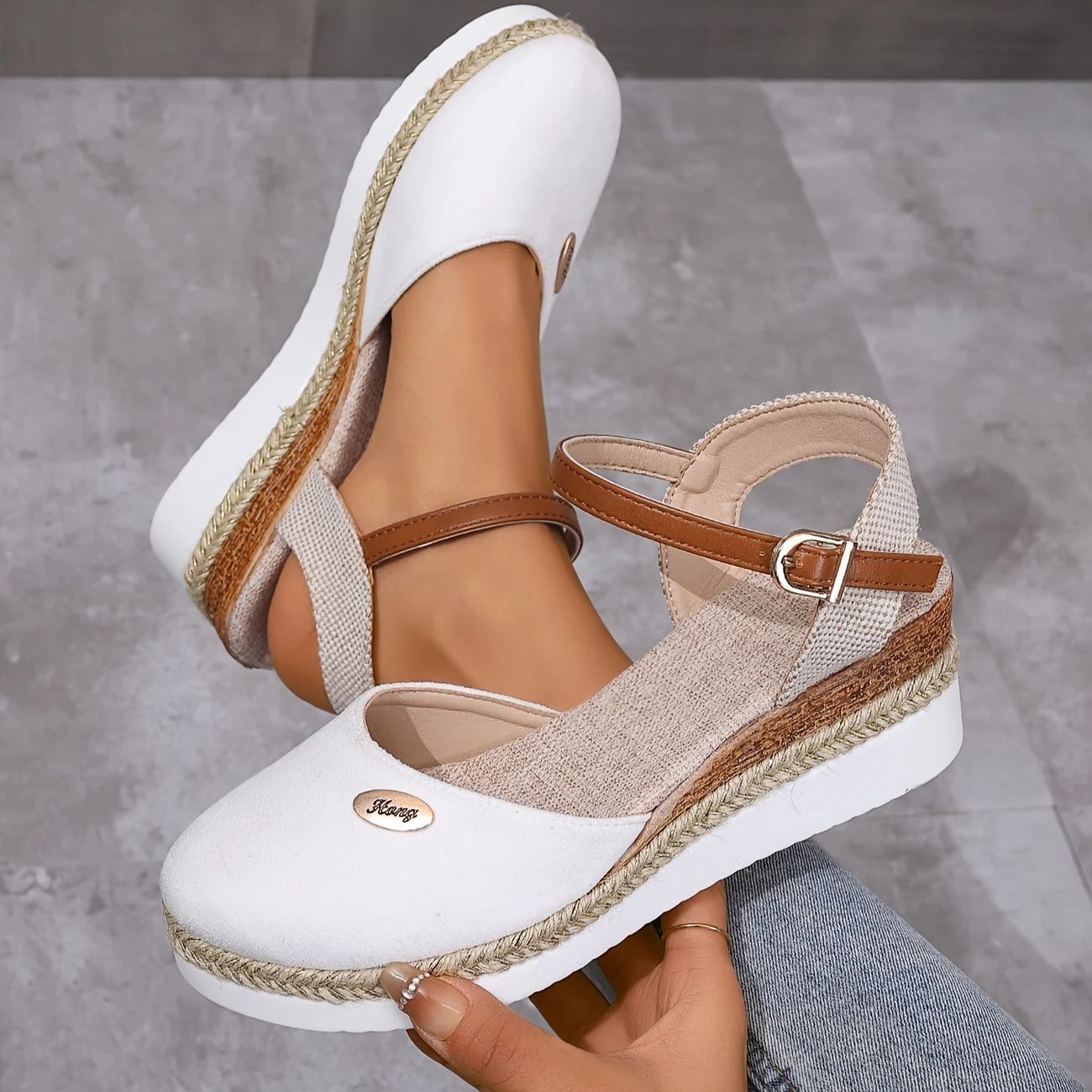 Orthopedic Colorblock Wedge Sandals for Women, Comfortable Ankle Strap Slingback Shoes