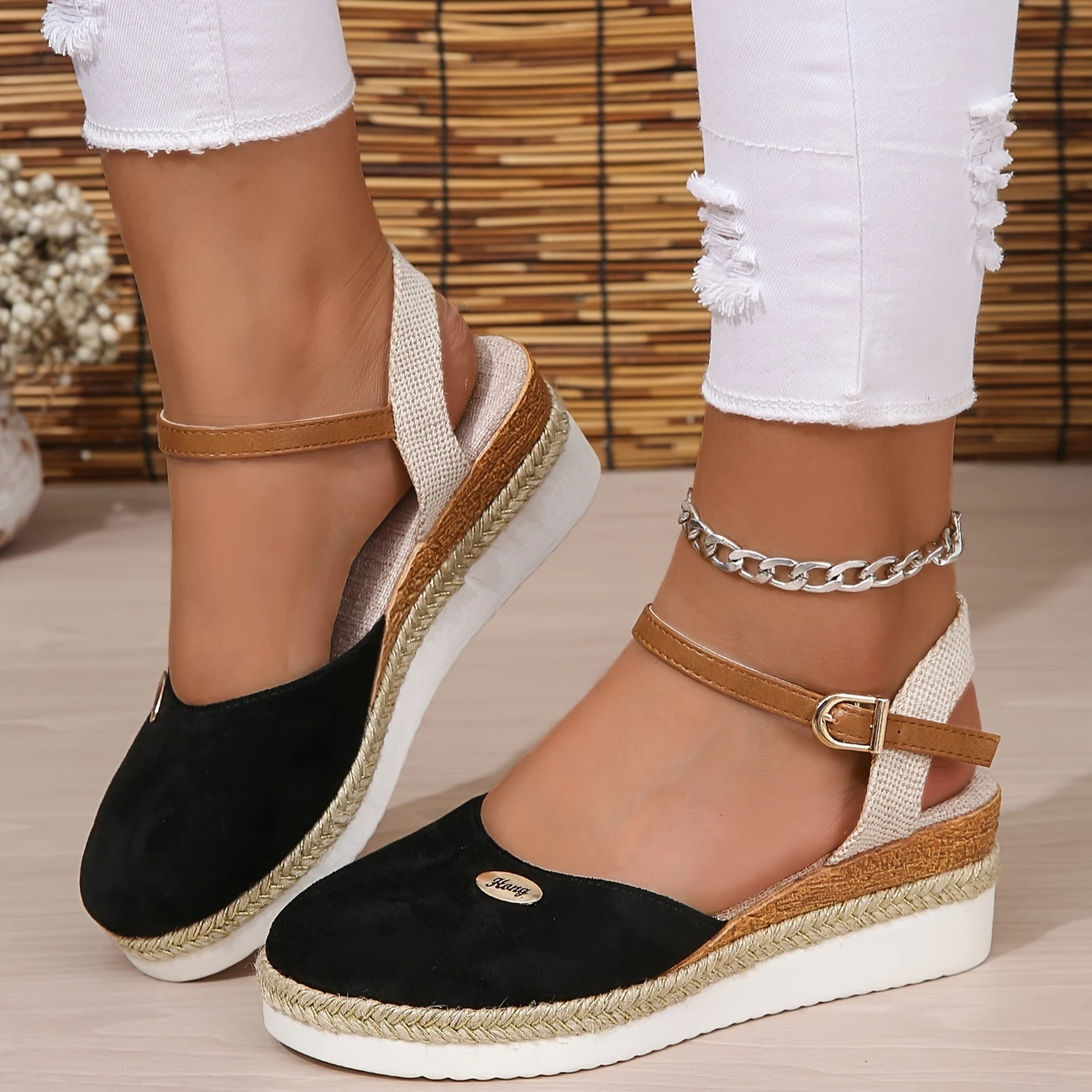 Orthopedic Colorblock Wedge Sandals for Women, Comfortable Ankle Strap Slingback Shoes