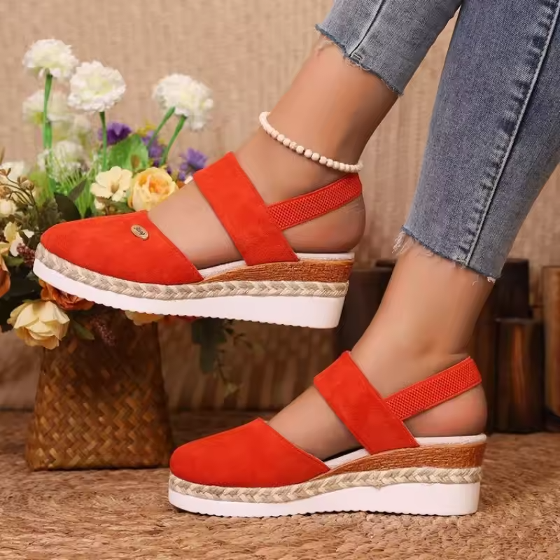 Women's Orthopedic Colorblock Wedge Sandals, Comfy Ankle Strap Slingbacks