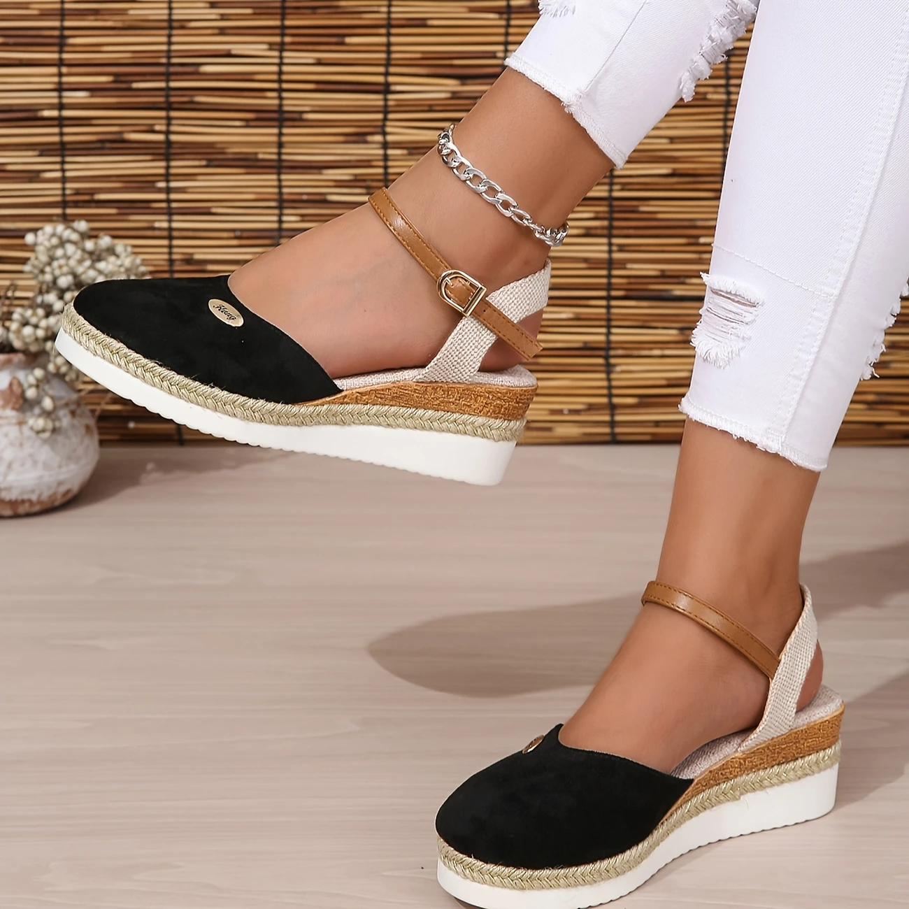 Orthopedic Colorblock Wedge Sandals for Women, Comfortable Ankle Strap Slingback Shoes