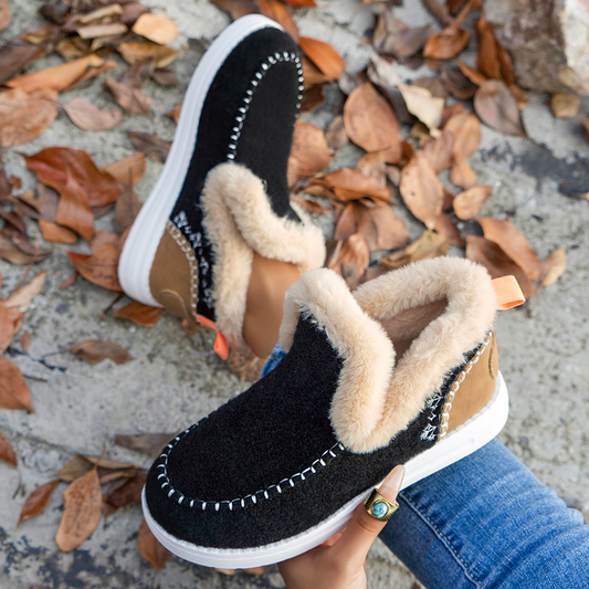 Fleece Soft Ankle Boots, Cozy Furry Slip-On Winter Shoes