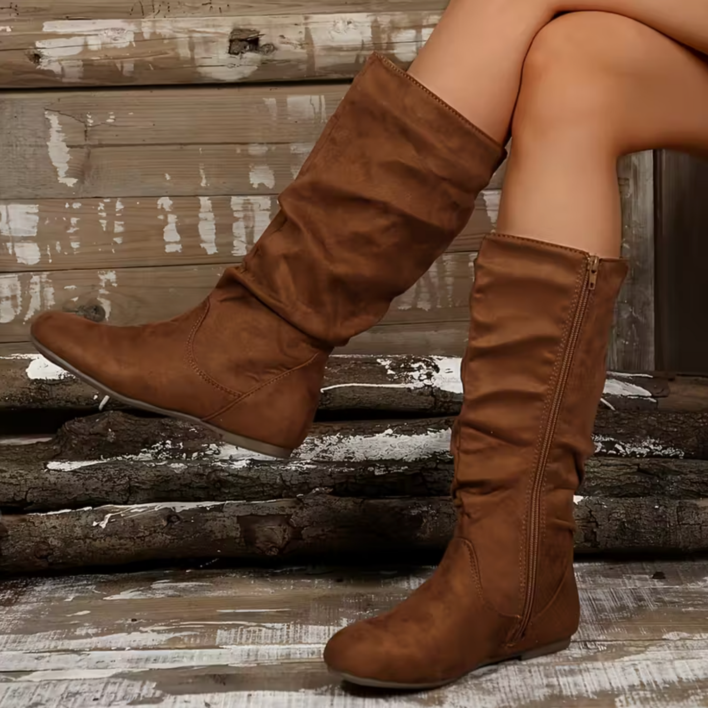 CozyWalk Soft Suede Slouchy Chic Boots, All-Day Supportive Flat Boots