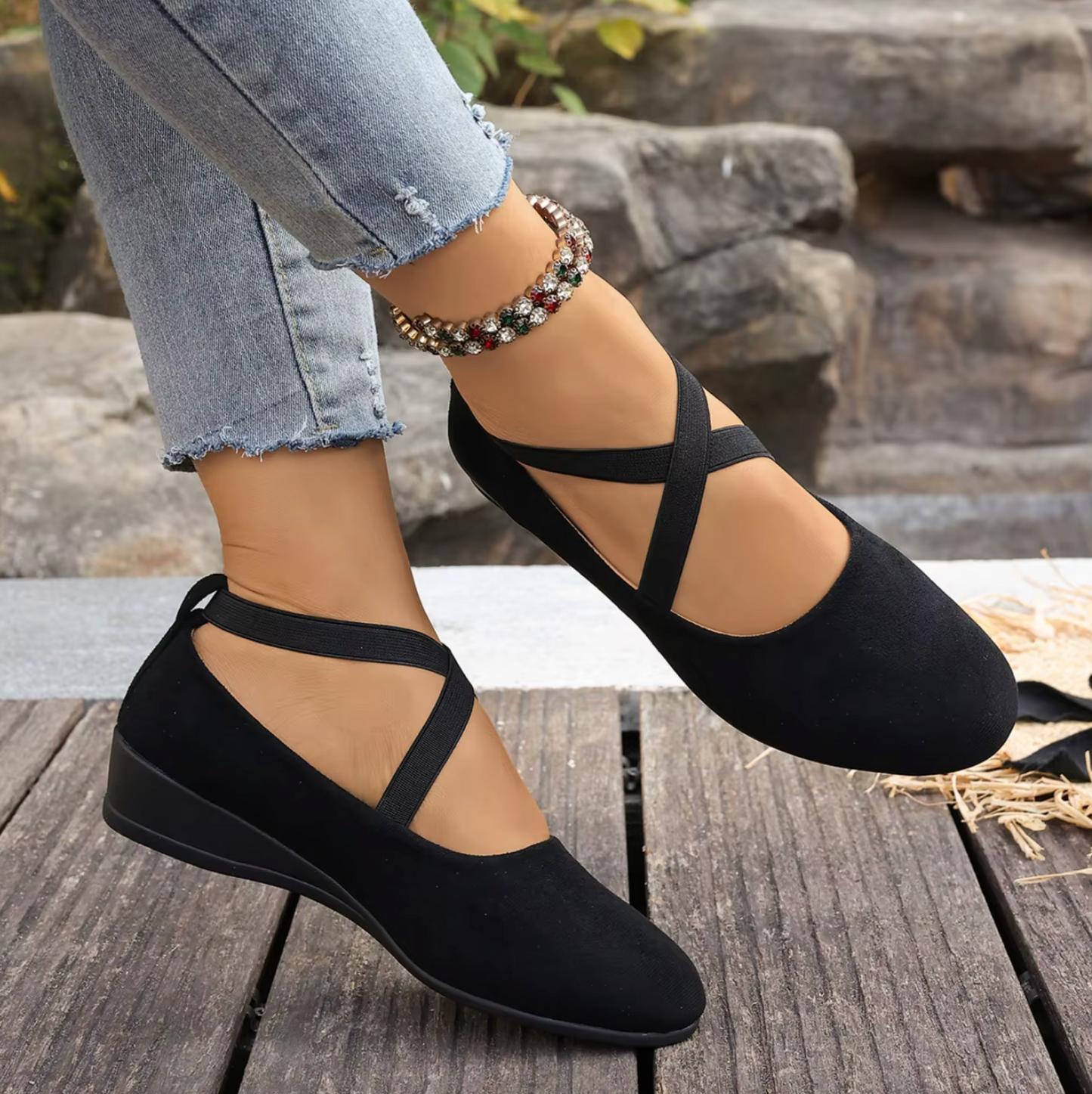 EasyStep™ Women’s Mary Jane Comfort Flats – Easy Slip-On, Soft Feel & Secure Stretch Fit
