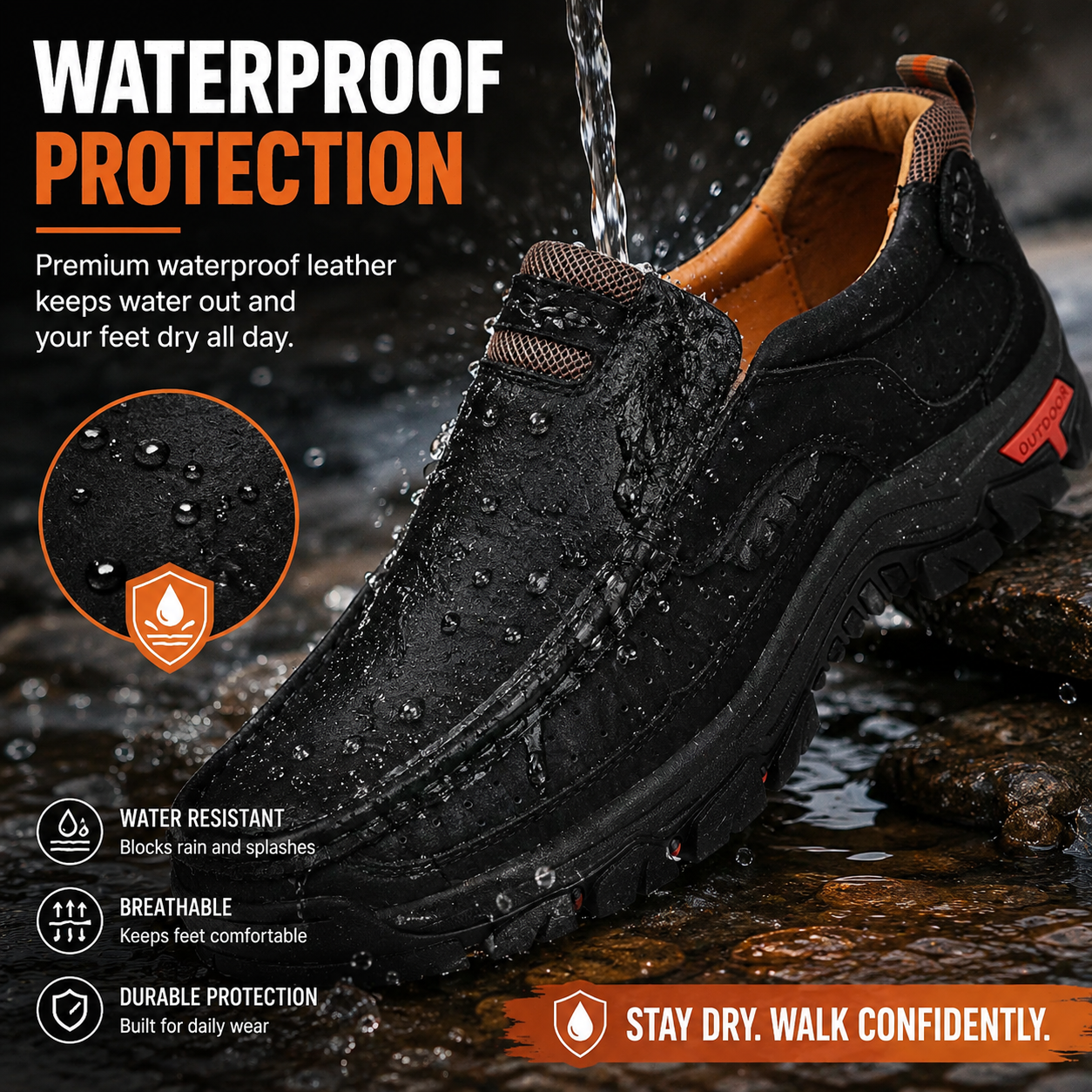 Men's Waterproof Non-Slip Leather Shoes – Soft Comfort & Orthopedic Support