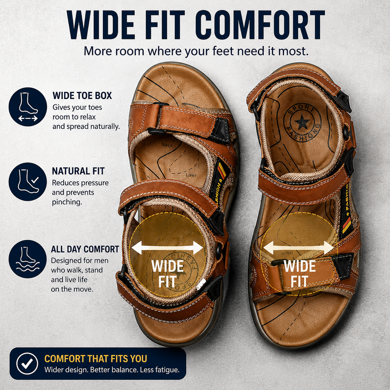 Men's Orthopedic Leather Sandals – Breathable, Adjustable, Air Cushion