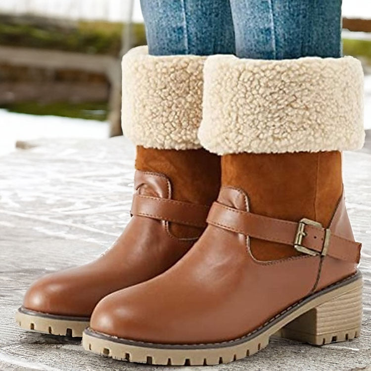 🔥Last Day 50% OFF🔥Women's Warm Plush Lined Boots, Chunky Heeled Ankle Boots, Classic & Comfortable Chelsea Boots