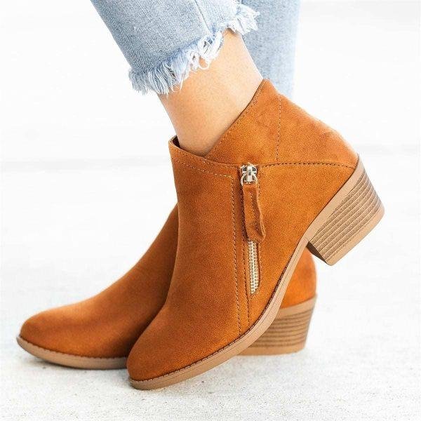 🔥Last Day 50% OFF 🔥Women's Orthopedic Block Heel Ankle Boots, Side Zipper Pointed Toe Solid Color Short Boots