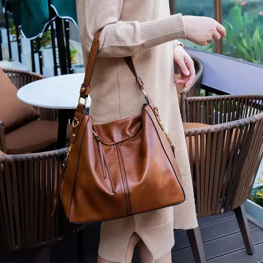 Luxury Leather Hobo Bag Anti-Theft Handbag + FREE Pouch Wallet