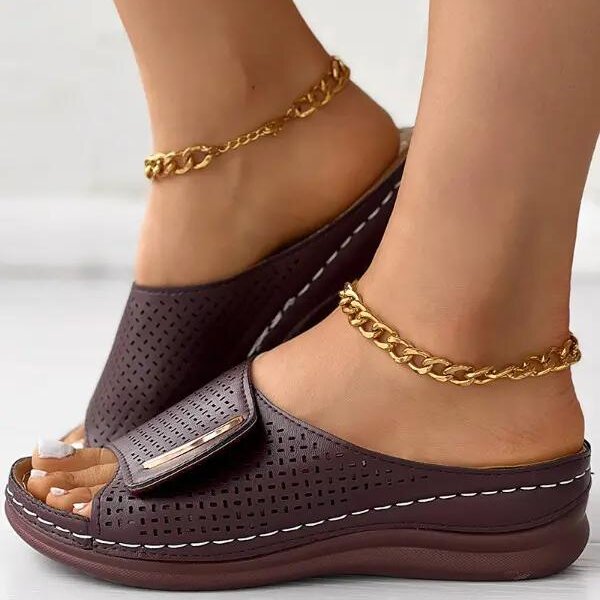 2023 HealthyFit™ Women's Orthopedic Perforated Slide Sandals, Wear-resistant Peep Toe Comfy Shoes