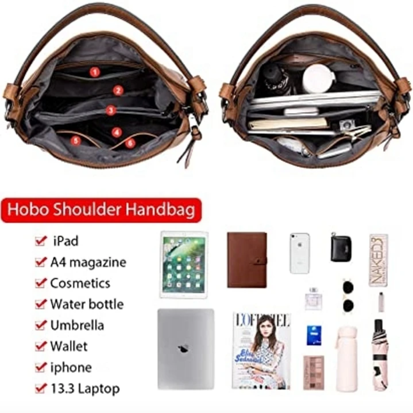 Luxury Leather Hobo Bag Anti-Theft Handbag + FREE Pouch Wallet